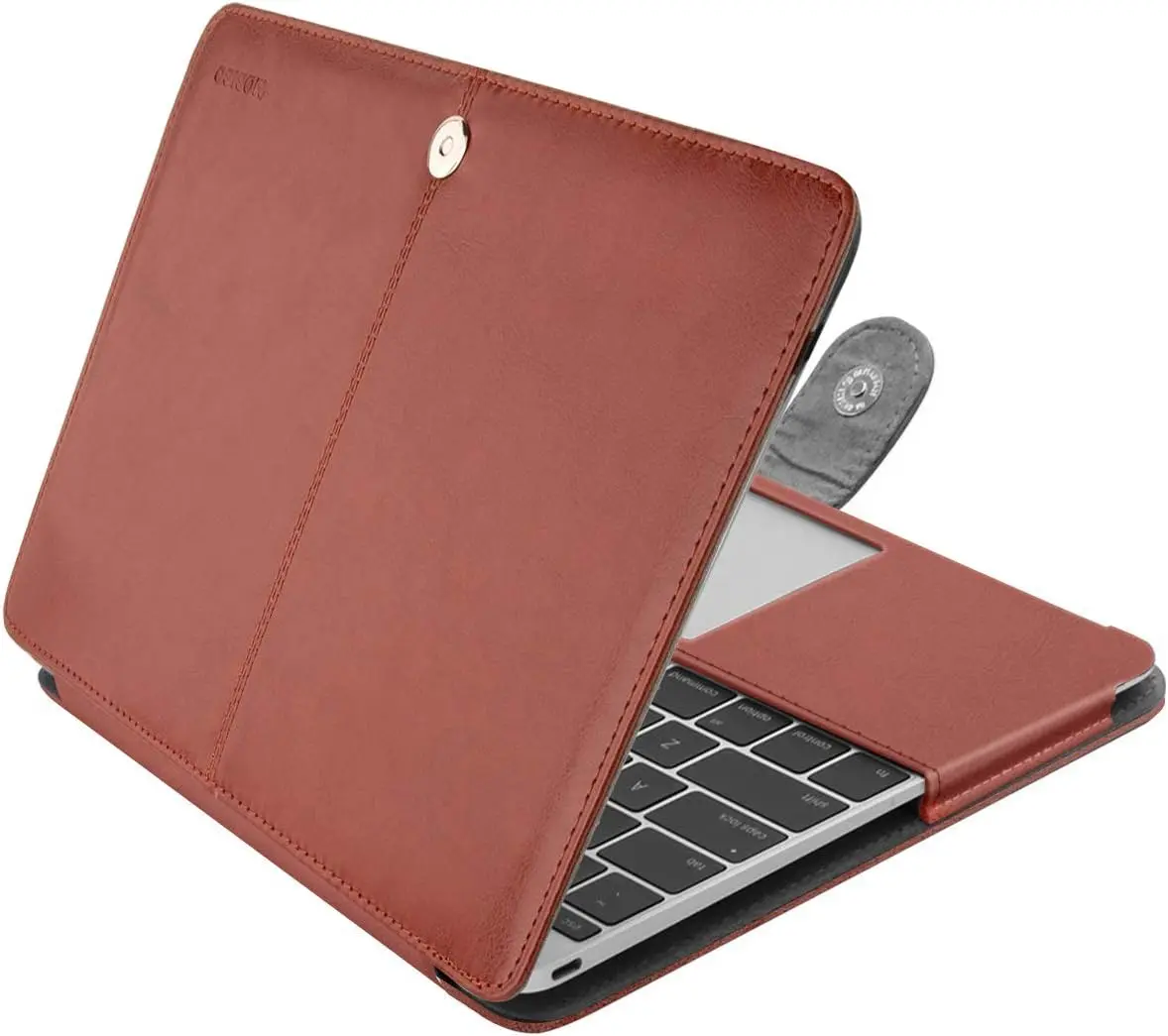 MOSISO PU Leather Case Compatible with MacBook 12 inch Case A1534 with Retina Display 2017 2016 2015 Release, Portfolio Protective Stand Cover Sleeve, Brown