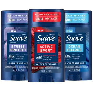 Suave Antiperspirant Deodorant for Men Variety 3-Pack – Invisible Solid Active Sport, Ocean Charge & Stress Protect Antiperspirant Sticks, 48H Sweat & Odor Protection, 2.7 Oz Ea
