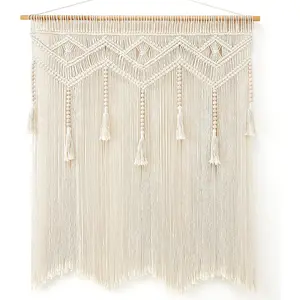 Macrame Wall Hanging Large Boho Decor Woven Wall Tapestry Chic Art Tassel Christmas Decoration for Backdrop over Bed Bedroom Nursery Dorm Classroom, Including Hanging Rod, 33''W x 42''H