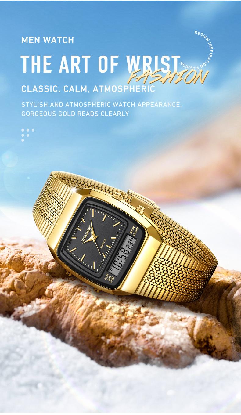 Fashion Multifunctional Roman Retro Dual Time Zone Watch, Waterproof & Scratch-Resistant Digital Casual Watch with Luminous Display, Perfect New Year Gift