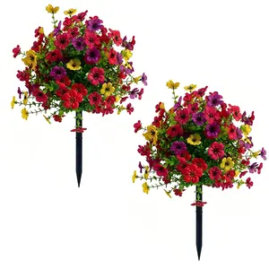 2 Bundles Artificial Violet Rose Bushes, Decorative Flowers, Artificial Plants, Outdoor UV Resistant Waterproof Flowers, Garden Porch Patio Decor, Low Maintenance No Watering Needed, Mother's Day Gift #GLOBAL PICKS