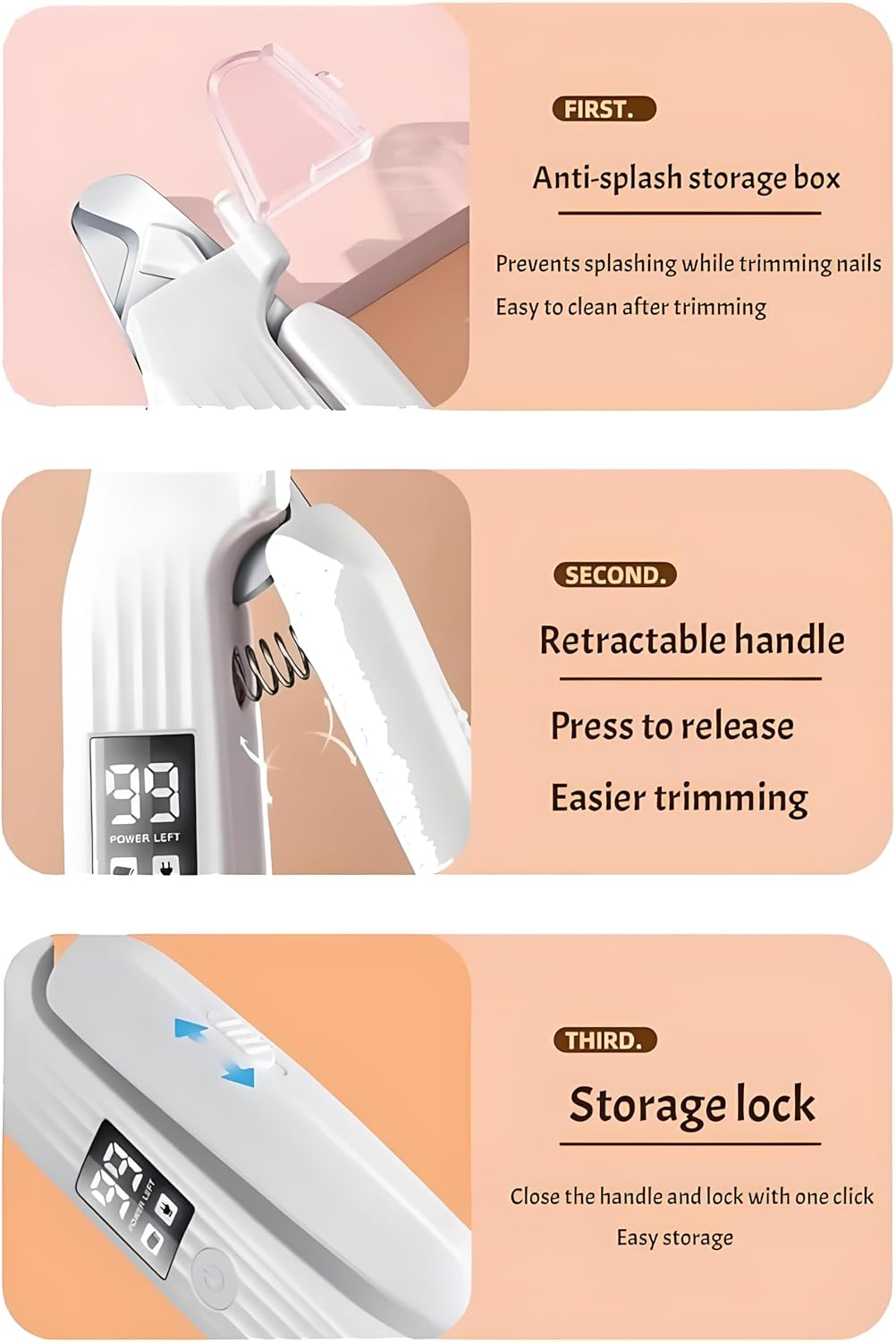 2 in 1 Dog Nail Trimmers & Clippers with LED Lights & Display,Splash Guard,Multiple Grinding Methods, Ultra-Quiet,USB Rechargeable, for Small, Medium, and Large Cats & Dogs