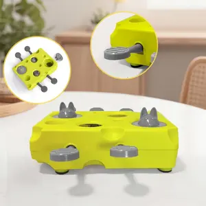 Interactive durable plastic slow eater cat puzzle feeding toy-with grey lever, yellow base