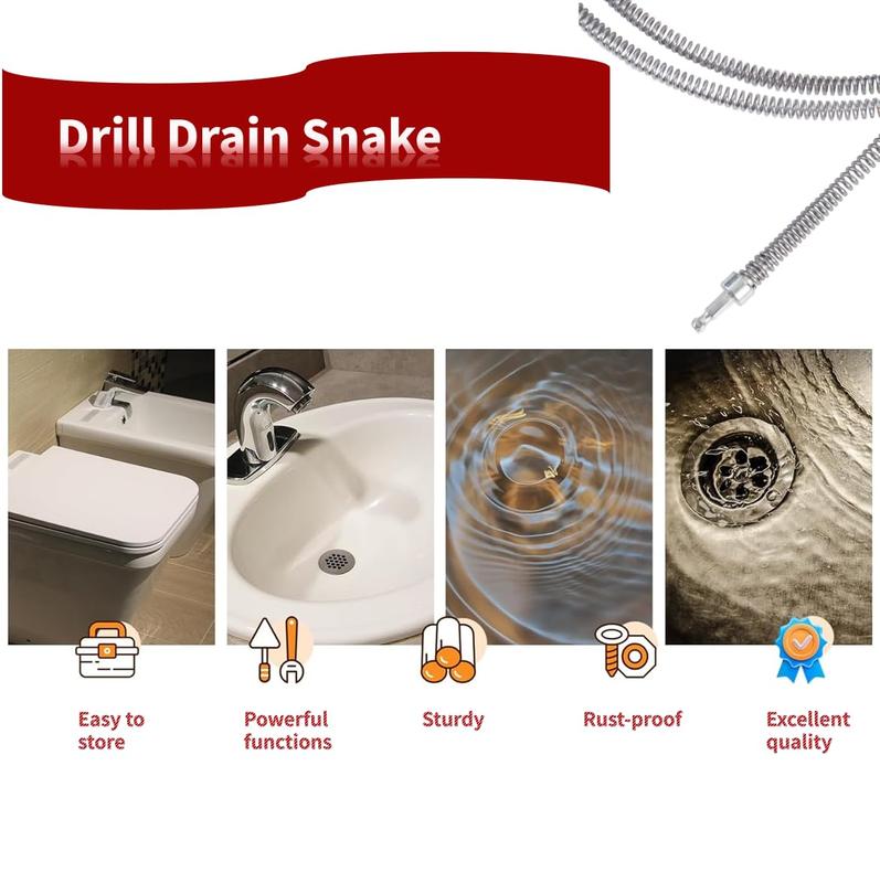 Drill Drain Snake Set, Spring Drain Clog Remover with Electric Drill Connector, Durable Metal Hair Snake Tool Drain Opener for Sewer Kitchen Sink Bathroom Clogged Unblocker,3Pcs 3.3FT,4.9FT,8.2FT