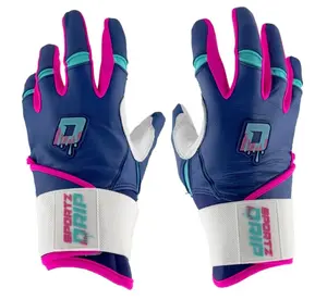 Sportz Drip Thrive Premium Batting Gloves Youth & Adult Sizes Navy Pink Teal White Leather Palm Breathable Design Adjustable Wrist Strap