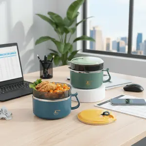 1500ML Stainless Steel Lunch Box with Lid, Heat Resistant Instant Noodles Bowl, Ramen Bowls for Phone Holder, Divided Bento Box