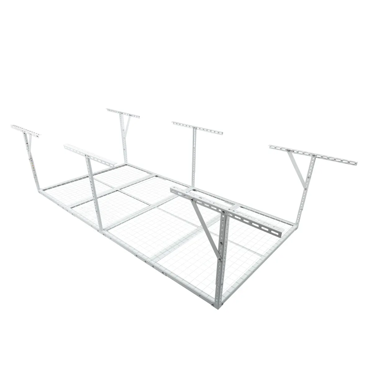 Heavy-Duty Stainless Steel Rectangle Overhead Garage Storage Rack, Ceiling-Mount Expandable Organizer with 22"-40" Adjustable Ceiling Drop-Down, 96"x36" Dimensions, 600lb Double Tested Loading Capacity, White