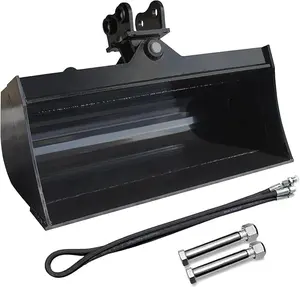 39.3in/1000mm Hydraulic Cylinder Tilting Bucket, Plain Mud Grading Attachment, 1-3 Ton Mini Excavator Attachments Flat Tooth Backhoe Buckets, US in Stock