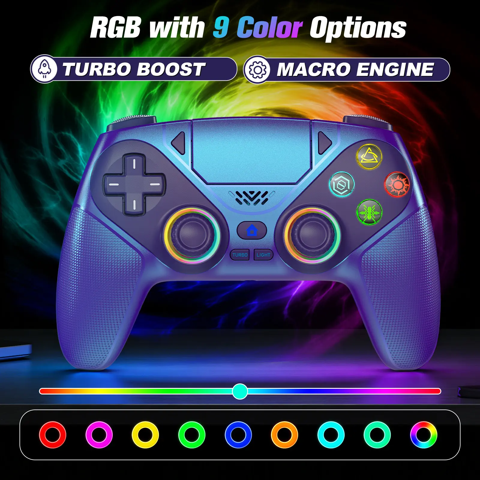 PS5 Wireless Game Controller Pro with LED RGB lighting - supports Turbo and macro programming, compatible with PlayStation 5, dual vibration, motion sensing, fast charging, and an anti-drift calibration guide. A great gift for family and friends. summerwi