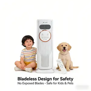 Multi-Functional Bladeless Tower Fan Heater – 3 Fan Speeds, 2 Heat Levels, Remote Included, Ice Water Cool Breeze, Energy Efficient, All-Season Use – Must-Have Home Appliance