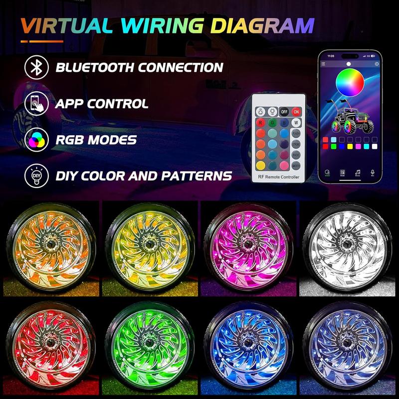 Nilight 4PCS 17.5inch Double Row LED Wheel Ring Lights RGB with APP and Remote Control Neon Wheel Rim Lights w/Turn Signal and Braking Function Dual Row for Car Van SUV Truck  dealsforyoudays