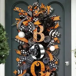 Halloween Themed Door Hanger, Pumpkin & Ghost Pattern Decorative Door Wreath, Festive & Party Supplies for Home, Hotel, Wedding, Garden Decoration, Ornaments, Doorframe Ornament