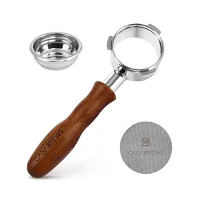 CASABREWS 58mm Portafilter - Steel Bottomless Coffee Bar Accessory with Espresso Filter Basket, Puck Screen, Ergonomic Design, Natural Wood for CM5700 Series, Neutron Pro, Ultra, CM4700Gense Barista Tools, Improves Extraction
