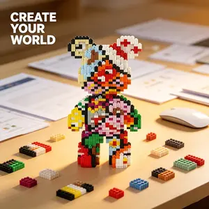 Rainbow Bear 3D Puzzle Building Blocks Decoration, Bookshelf Home Office Cabinet Decor, Party Living Room TV Stand Display Gift