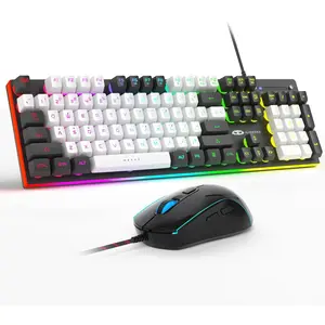 Gaming Keyboard and Mouse Combo, 104 Keys RGB Backlit Quiet Wired Keyboards For Laptop For PC For MAC, with Number Pad, Metal Panel, Anti-Ghosting, White Black