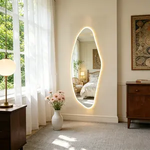 Wall-Mounted Irregular Wavy LED Mirror, Ultra-Safe Tempered Glass with 0.1% Breakage Rate, Dimmable Touch Control Aesthetic Cloud Mirror for Families