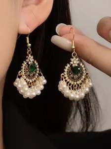 New Ethnic Style Pearl Accents Fringe Ear Cuff Bohemian Rhinestone Embellishment Flower Earrings for Women, Luxurious Casual Jewelry Trendy Design