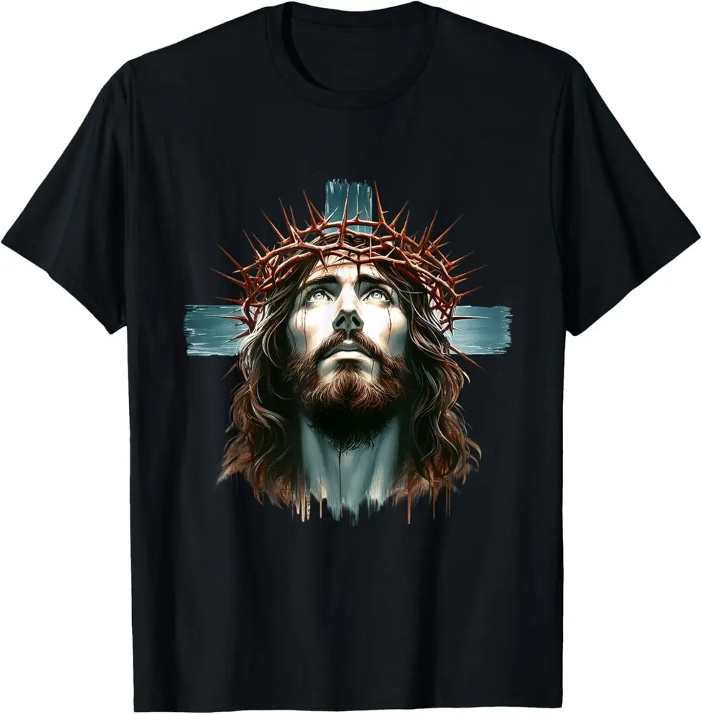 Jesus Christ Crown of Thorns Graphic Tee - Religious Art T-Shirt