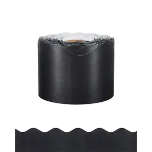 VEVOR Bulletin Board Border, 65.6 Feet Rolled Border Trim, Scalloped Bulletin Board Paper with Wavy Line Design, Classroom Border for Bulletin Board, School, Classroom, and Locker Decoration, Black