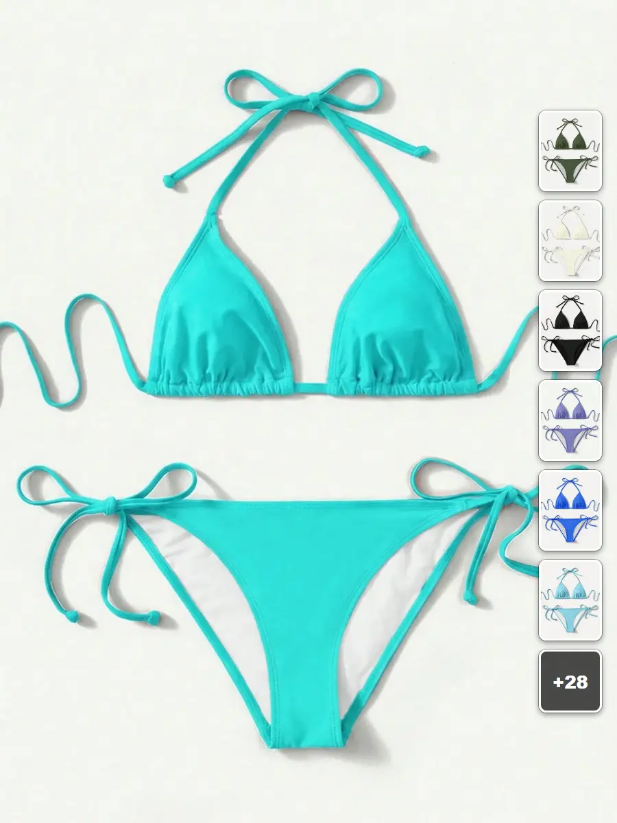 RUTMAN Bikini Set Solid Color High Waist Stretchy Beach Vacation Summer Outfit