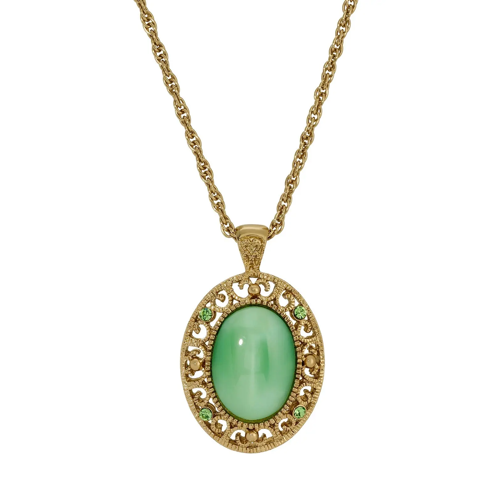 Celestial Green Oval Moonstone Peridot Crystal Pendant Necklace 22"