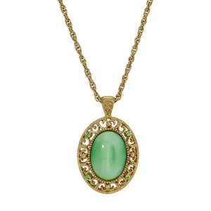 Celestial Green Oval Moonstone Peridot Crystal Pendant Necklace 22"