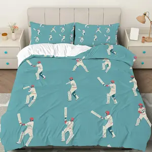 3PCS Duvet Cover Set, 1 Duvet+2 Pillowcases(Without filler), Cricket Player Sports Fun Energetic Vibrant theme, All-Seasons bedding set, Sports Enthusiast Suitable for decoration Bedroom Guestroom Dorm Man Cave