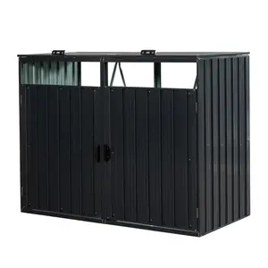 2 Trash Cans Metal Outdoor Bin Shed for Garbage Storage Stainless Galvanized Steel Bin Shed for Garden Yard Lawn
