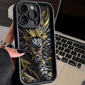 Case for iPhone 16 Pro Max 15 Plus 14 13 12 11 XS XR Black Dragon Pattern Drop Protection Shockproof Soft Silicone smartphone Cover