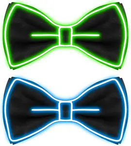 2 Pcs Light up Bow Tie for Men LED Neon Bowtie Funny Ties Kids Boys Girls Women Glow in the Dark Party Costume