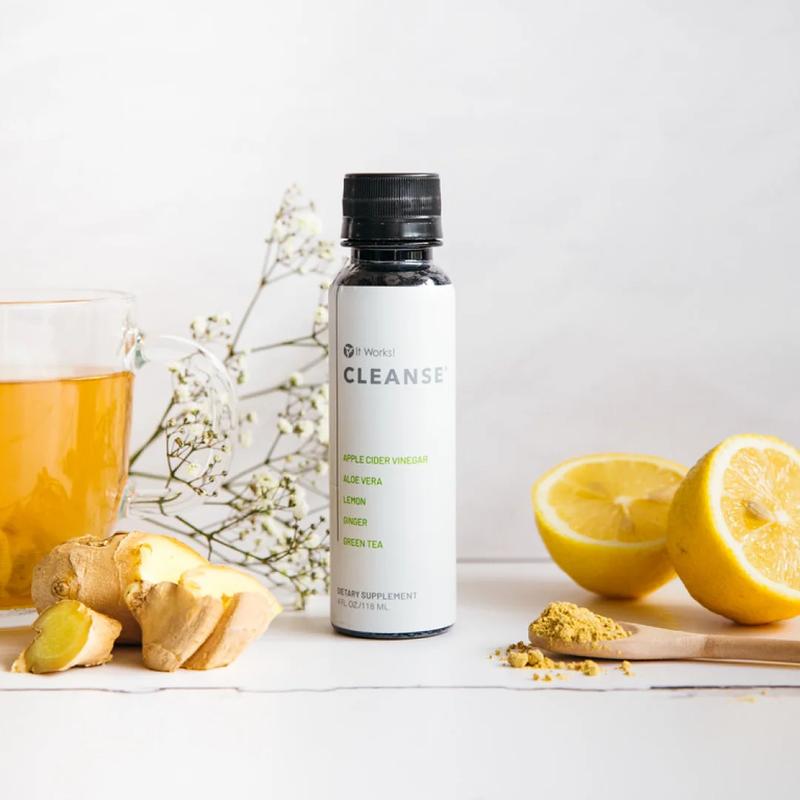 IT WORKS! Cleanse 2-Day Gut & Colon Detox Elixir - 4 Servings - Digestive Health Support & Liver Detox - Apple Cider Vinegar, Aloe Vera, Lemon, Ginger, Green Tea & Chicory Inulin with Vitamins B6 & B12 plus Magnesium - 16 fl oz