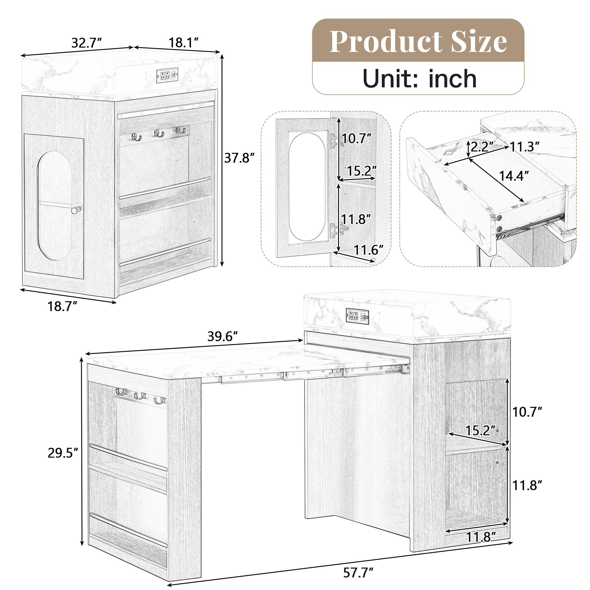 Rolling Kitchen Island & Extendable Dining Table with Folding Top & Power Outlet, Mobile Sideboard with Drawers, Hooks & Storage for Kitchen & Dining Room Rolling Kitchen Island & Extendable Dining Table with Folding Top & Power Outlet, Mobile Sideboard with Drawers, Hooks & Storage for Kitchen & Dining Room