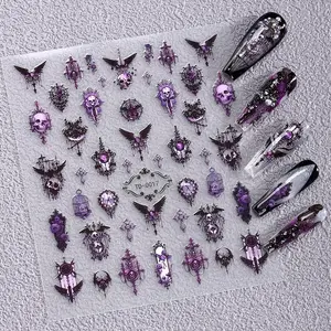 5D Gothic Rose and Butterfly Skull Design Nail Stickers, Rose & Skull Design Self-adhesive Nail Decor, Reusable Nail Art Decoration for Women & Girls, Nail Art Diy