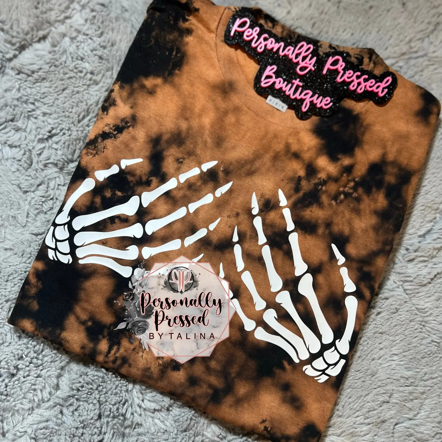 Glow in the Dark Bleached Skelly Hand Halloween Shirt