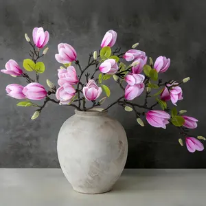 ZMOCEN (Vase Not Included) 5 Artificial Magnolia Branches With Rose-Red Simulated Flower Buds, Suitable For Tall Vases. Perfect As Decorative Flowers, Home Decor, Or Indoor Decoration. A Perfect Valentine's Day Gift.