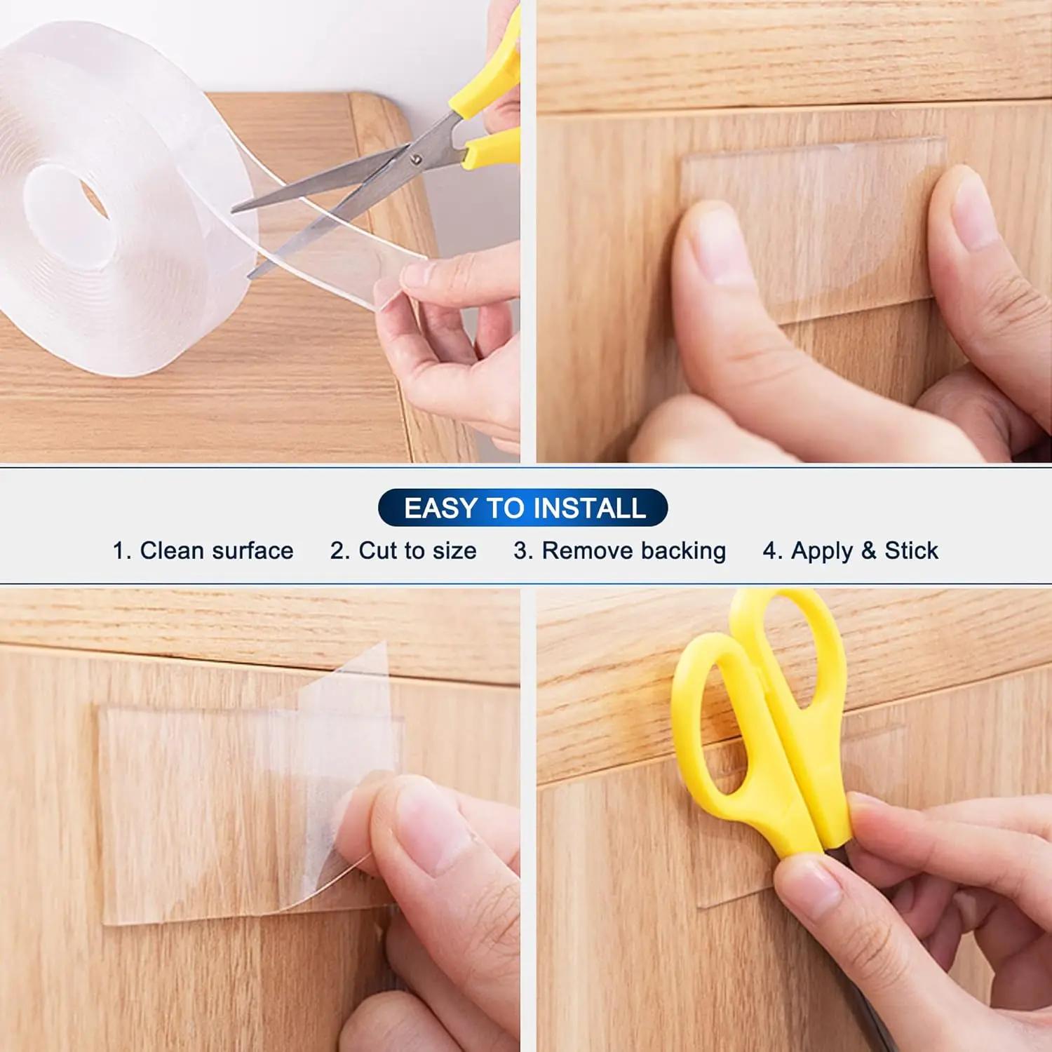 2PCS Ultra-strong Double Sided Adhesive Nano Tape Heavy Duty Transparent Reusable  Tapes Heat Resistance for Bathroom Home Decoration  Picture Hanging Picture Hanging 10.5FT Traceless Magic Tape