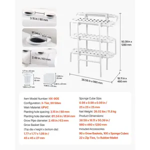 VEVOR Hydroponics Growing System Kit, 3-Tier 90 Sites UPVC Pipe Hydroponic Grow Kit with Timed Irrigation, Sun Light Blocking Pipes, Indoor Home Garden Vegetable Planting Grow Kits for Fruit Herb