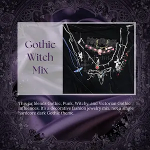 Dewdrop Lane Jollyhit Mini Gothic Witch Mystery Jewelry Jar  15pcs Costume Jewelry Rings, Necklaces & Earrings Set, Christmas, Birthday, Thanksgiving, Classmate & Girlfriend Gift, Dark Aesthetic, Occult Style