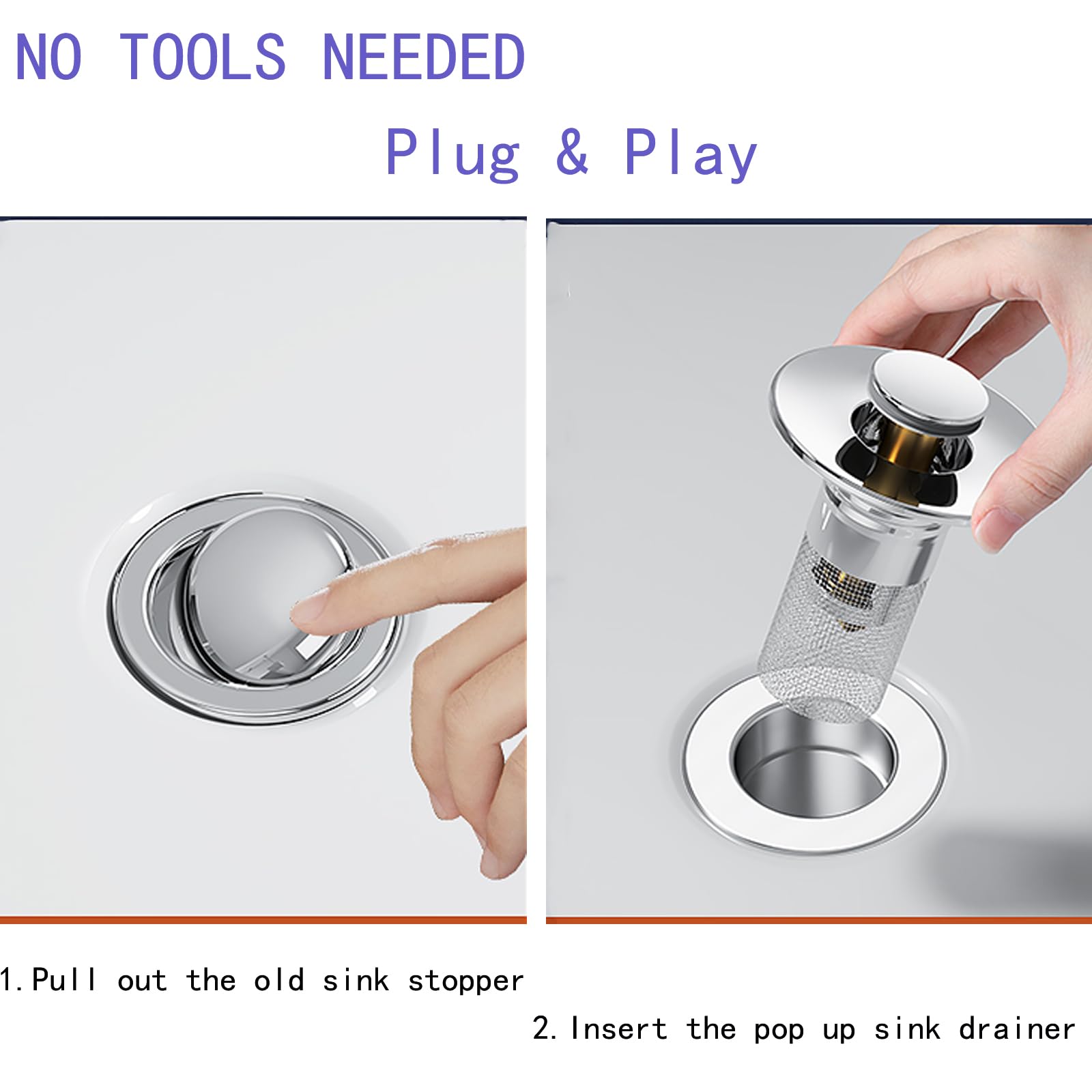 Bathroom Sink Drain Strainer, Pop-up Sink Drain Strainer with Removable Stainless Steel Strainer Basket Hair Catcher, Bathroom Sink Strainer for Bathroom Sink Stopper Replacement