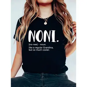 Trendy 180g Black Cotton Crew Neck Short Sleeve Graphic Tee for Women - "NONI, like a Regular Grandma, but so Much Cooler" - Cool Grandma Gift Fashion Top