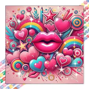 1pcs 5D DIY handmade diamond painting kit, 5D diamond art set, DIY decoration, lips, heart, rainbow diamond painting kit full round drill DIY, mosaic, diamond art, DIY art home decoration, Handicraft, suitable for Halloween and Christmas.