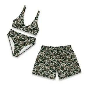 Camo Matching Couple Swimwear Set, Women’s Casual Bikini Men’s Beach MESH Shorts, Hunting Camo Casual Bikini Set Summer Vacation Outfits