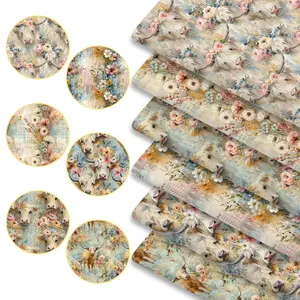 6pcs Farmhouse Cow Print Fabric Bundles, 45cmx50cm /17.72inx19.69in Hand-Drawn Rustic Calf Pattern Fabric Squares for Quilting, Patchwork DIY Sewing Material for Bedding, Tablecloth, Bags, Headbands, Pillowcases