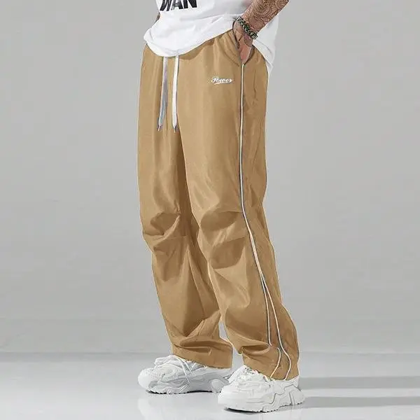 Men's Lightweight Sports Pants Thin Soft Loose Fit Gray Sweatpants with Gold Accents & Side Stripes Comfortable Design for Gym Wear & Casual Style