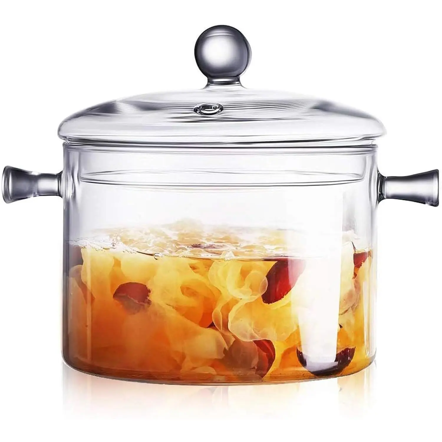 1400ml Glass Saucepan with Cover, Stovetop Cooking Pot and Pan with Lid and Handle Simmer Pot Clear Soup Pot, High Borosilicate Glass Cookware