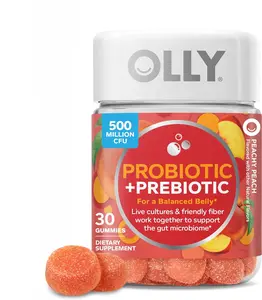 Probiotic + Prebiotic Gummy, 500 Million CFUs, Fos, Adult Chewable Supplement for Men and Women, Peach Flavored, 30 Day Supply, 30 Count