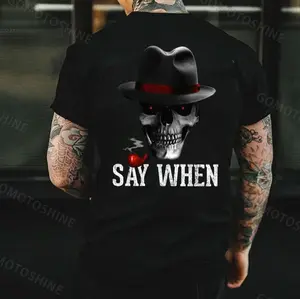 SAY WHEN Smoking Skull Print Men's T-Shirt