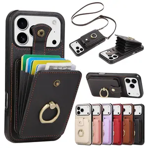 Suitable for iPhone 11 12/13/14/15/16 17Pro/Pro Max/Plus/Air 2-in-1 card holder magnetic protective case, anti RFID, anti-theft, storage card bag supports wireless charging crossbody bag with long shoulder strap and wrist strap