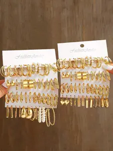 Faux Pearl Decorated Geometric Design Hoop Earrings, Summer Outfits 2024 Matching Earrings Set, Jewelry Accessories for Women & Girls, Fashionable Jewelry Accessories