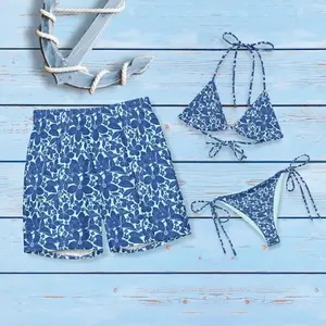 Tropical Matching Couples Swimsuits – Blue His & Hers Beachwear for Honeymoon Vacation